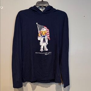 Ralph Lauren Kids Navy Hoodie with Flag Bear Design